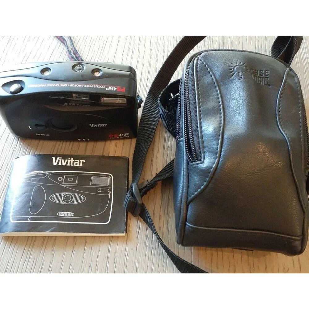 Vivitar Panorama Camera Bundle PS45P Focus Free Motor Case Manual Japan Untested